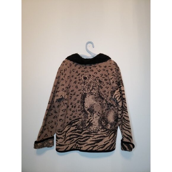 Cedar Canyon Womens M Cardigan Button Long Sleeve Tiger Leopard Print Wool Blend - Picture 2 of 5